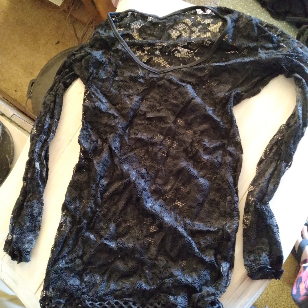 See through long sleeve lingerie shirt